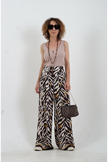 Zelish My Sister Brown Zebra Pattern Wide Leg Pants