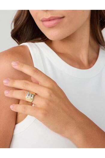 Jimmy Key Gold Color Row Shiny Stone Detailed Ring