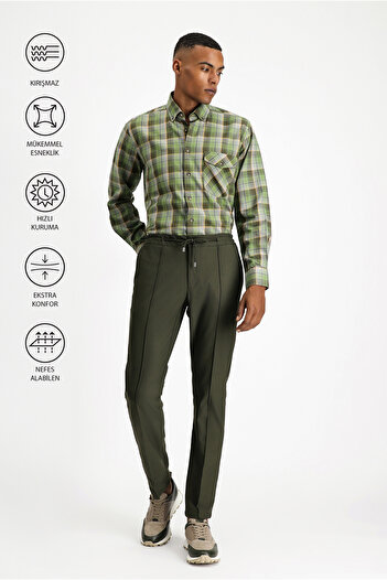 Kiğılı Techno-Line Super Slim Fit Extra Slim Fit Lycra Elastic Waist Drawstring Classic Fabric Pants