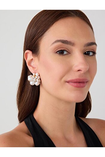 Jimmy Key Silver Color Multiple Pearl Detail Elegant Earrings