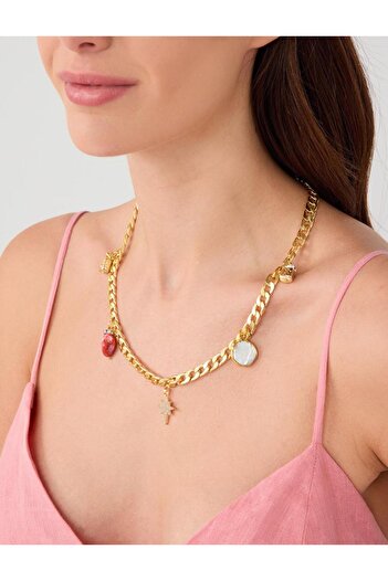 Jimmy Key Gold Color Multi Charm Adjustable Thick Chain Necklace