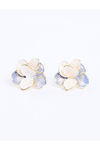 Jimmy Key Modern Earrings with Blue Enamel Detail and Flower Figures