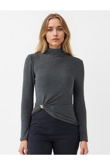 Jimmy Key Anthracite Slim Fit Half Turtleneck Knitted Blouse