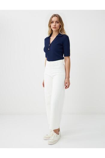 Jimmy Key Ecru High Waist Wide Leg Denim Pants