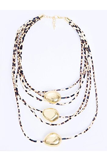 Jimmy Key Brown Leopard Patterned Shiny Metal Figured Necklace