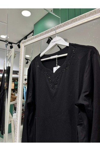 MERAM BUTİK Reyyan Anne Padding with Stone on Collar and Sleeves - Black - XXL