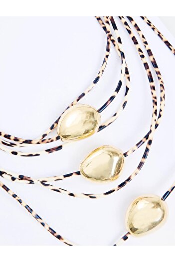 Jimmy Key Brown Leopard Patterned Shiny Metal Figured Necklace