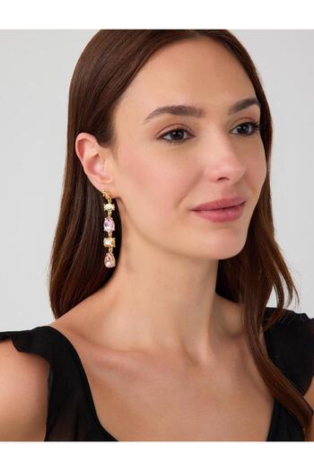 Jimmy Key Mixed Color Stone Detailed Dangle Earrings