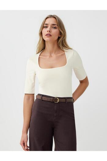 Jimmy Key Stone Slim Fit Square Neck Elbow Sleeve Knitted Blouse