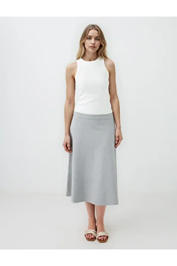 Jimmy Key Gray Melange Regular Waist Elastic Waist Knitted Midi Skirt