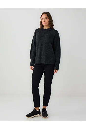 Jimmy Key Anthracite Long Sleeve Crew Neck Wool Blend Knitwear Sweater