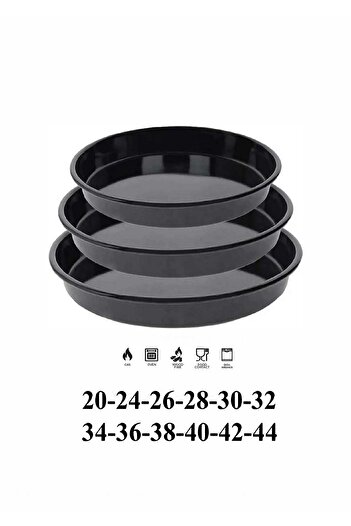 COOK-LAB Set of 12 20-24-26-28-30-32-34-36-38-40-42-44 cm Black Glossy Enamel Round Oven Tray Set