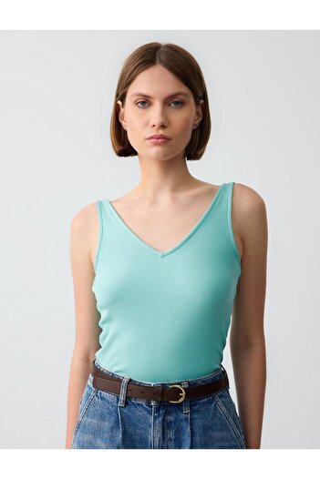 Jimmy Key Turquoise Slim Fit V-Neck Knitted Undershirt