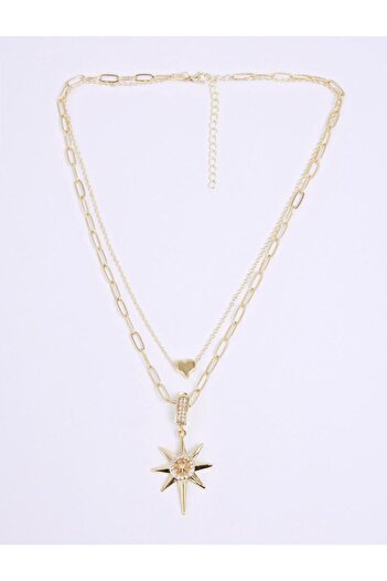 Jimmy Key Multi-Chain Necklace with Gold Color Star and Heart Figures
