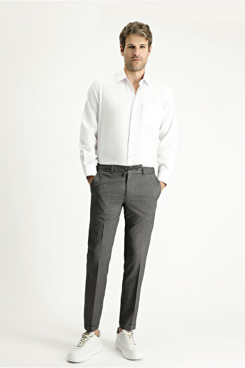 Kiğılı Lycra Slim Fit Classic Fabric Trousers - Drawstring and Elastic Waist
