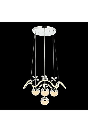 RSCOLLECTIONS Zikzak 4 Toplu Modern Sarkıt Led Avize - 3 Renk Kumandasız Krom