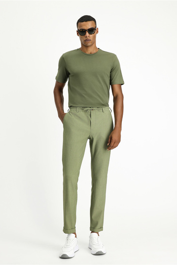 Kiğılı Super Slim Fit Extra Slim Fit Elastic Waist String Seersucker Lycra Classic Fabric Trousers