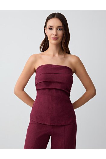Jimmy Key Burgundy 100% Linen Slim Fit Strapless Blouse