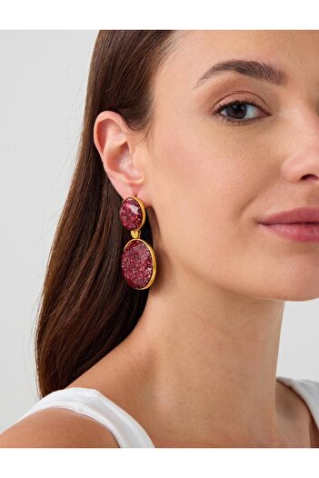 Jimmy Key Burgundy Round Shiny Detailed Earrings