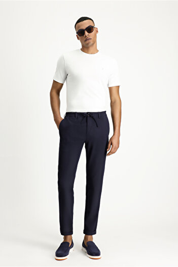 Kiğılı Super Slim Fit Extra Slim Fit Elastic Waist String Seersucker Lycra Classic Fabric Trousers