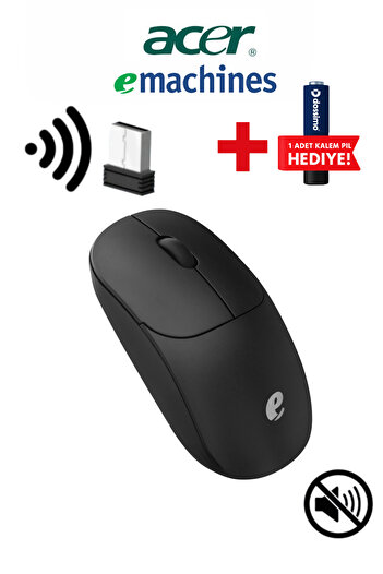 ACER eMachines Sessiz Kablosuz Mouse – USB Alıcılı, Pil Hediyeli, Ev ve Ofis için – EAM080