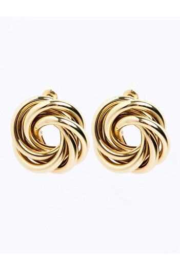 Jimmy Key Gold Color Twist Patterned Shiny Earrings