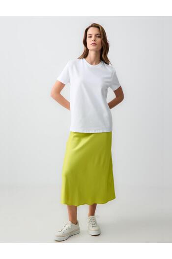 Jimmy Key Limoni High Waist Midi Satin Skirt