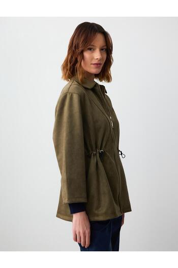 Jimmy Key Χακί Χαλαρή Εφαρμογή Μέσης Lace Up Suede Look Jacket