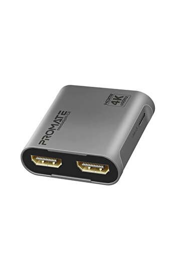Promate HDMI Splitter with Ultra HD 4k 60Hz Resolution, Dual HDMI Ports and Compact Design