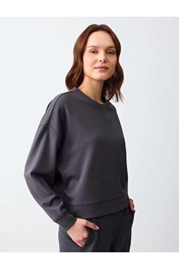 Jimmy Key Πλεκτό φούτερ Anthracite Relaxed Cut Crew με μακρυμάνικο λαιμόκοψη
