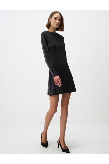 Jimmy Key Black Boat Neck Slim Fit Glitter Mini Knitted Dress