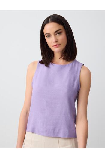 Jimmy Key Lilac Round Neck Sleeveless Linen Blend Blouse