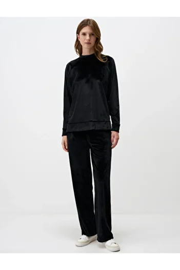 Jimmy Key Black High Waist Relaxed Fit Wide Leg Velvet Trousers