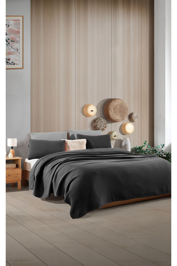 destinyhometex Muslină neagră cu 4 straturi, 100% bumbac, fără franjuri 260x240cm