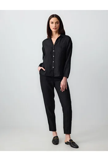 Jimmy Key Black 100% Linen High Waist Regular Leg Trousers