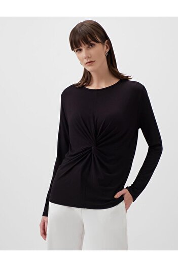 Jimmy Key Long Sleeve Gather Detailed Black Blouse