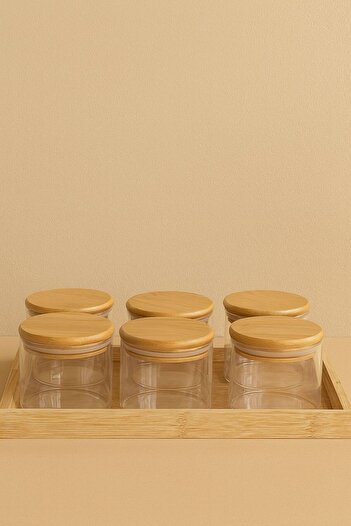 Noah Exclusive 6 Borosilicate Glass Breakfast Bamboo Tray - Breakfast Tray with Bamboo Lid - (90 X 70 mm)