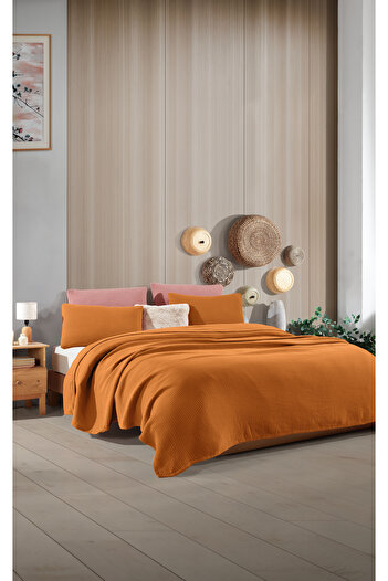 destinyhometex Caramel Colored 4 Layer Multi Muslin Oversized Fringe Free Cotton 100% 260X240Cm