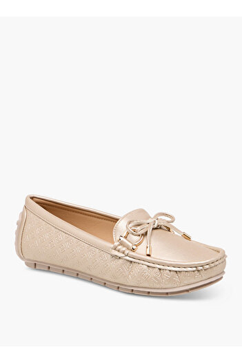 Flora Bella by Shoexpress Monogram Embossed Moccasins with Bow Accent