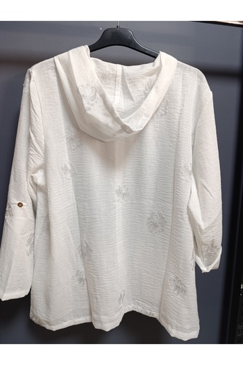 AKŞEN GİYİM Large Size 100% Cotton Linen Glitter Flower Embroidered 80 cm Base Covering Size Hooded Jacket