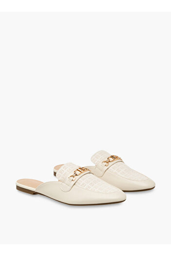 Flora Bella by Shoexpress Monogram Embossed Mules with Metal Accent