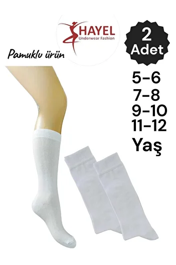 HAYEL 2 Pairs of High Quality White Knee-Length Socks for Girls