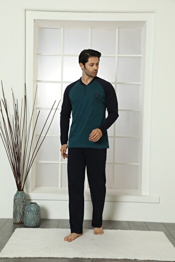 Akasya Men's Long Sleeve Cotton Seasonal Dowry Combed Cotton Pajama Set (WITHOUT BOX)01737