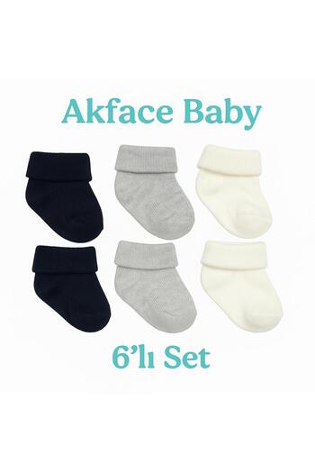 Akface Plain 6-Piece 3 Color Baby Boy Socks 0-6 Months