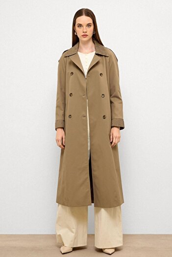 Olcay Epaulet Detailed Pleated Garnished Water Repellent Trench Coat Mink 6773