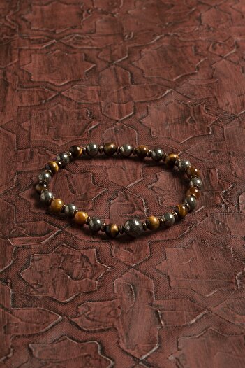 Saff Doğal Taş Certified Natural Pyrite, Tiger Eye & Hematite Bracelet