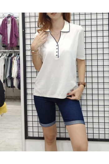 Butik Şans Jm Short Sleeve Stripe Detailed Polo Collar Knitwear Blouse