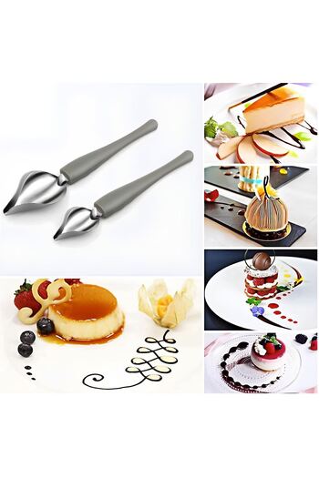 Chavin 304 Steel 2 Pieces Dessert Food Sauce Plate Decoration Spoon Cin780