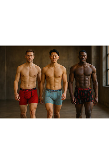 KENN PAUL 3'lü Boxer 3XL–6XL Büyük Beden – Desenli, Yumuşak Pamuk