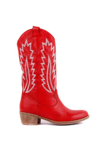 SailLakers - Red Leather Embroidered Women's Boots 105-3387-Venus
